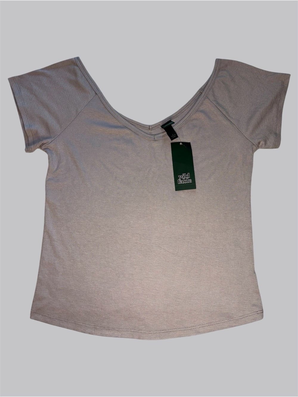 Wild Fable Light Gray V Neck Ribbed Short Sleeve Tee